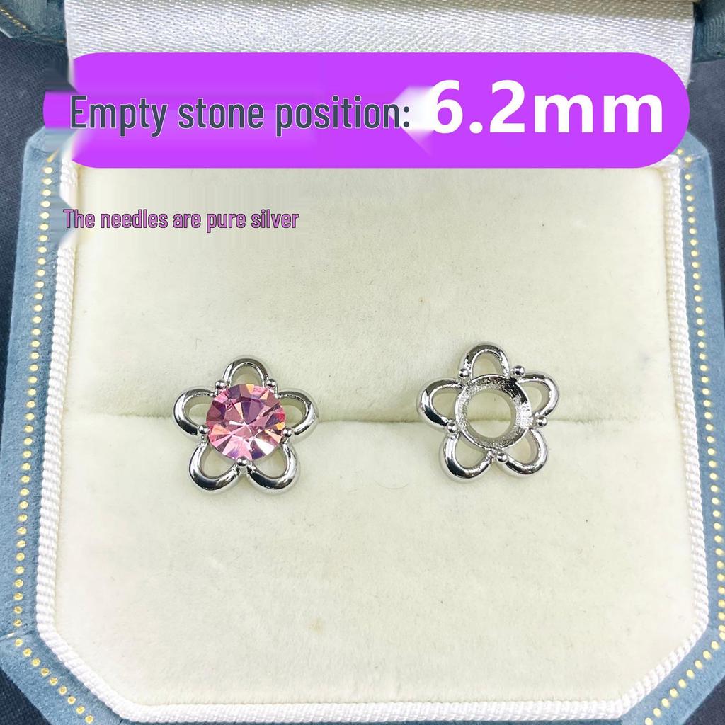 6.2mm Round CZ Flower Stud Earrings DIY Setting, S925 Sterling Silver Mount