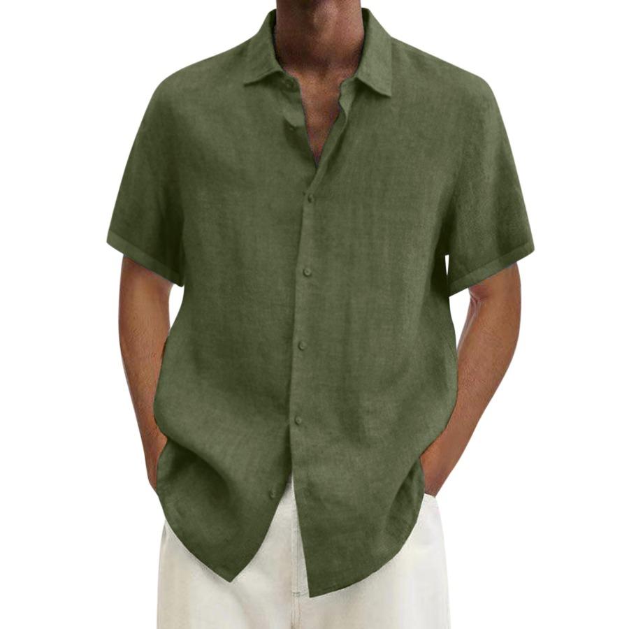 Sommer Kurzarm Solide Strand Hemd Männer Plus Größe Casual Kleidung Herren Revers Button Up Lose Shirts