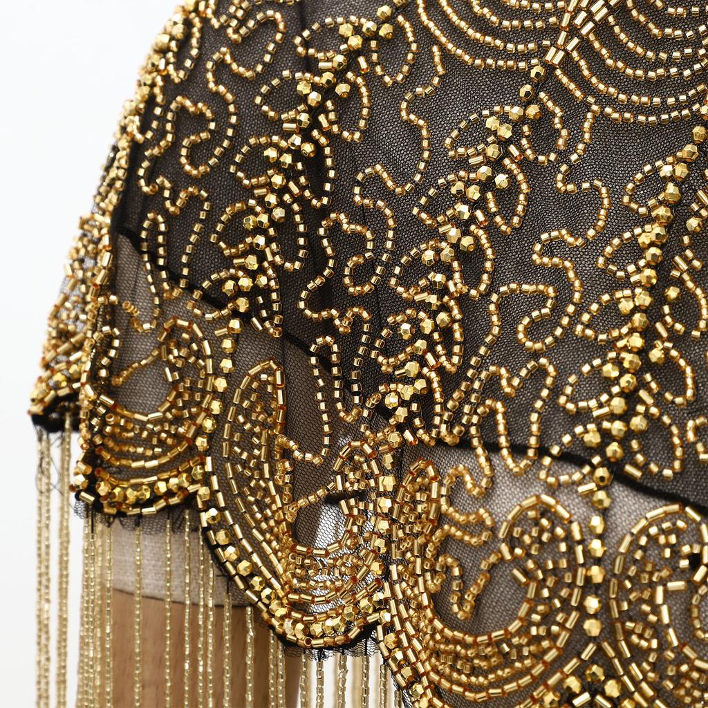 Women 20s Flapper Long Fringed Shawl Sequin Beaded Tassel Evening Cape Wrap for Wedding Reception Special Events