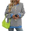 Loose Contrasting Color Drop-sleeved Sweatshirt for Women New Autumn and Winter Colorful Striped Round Neck