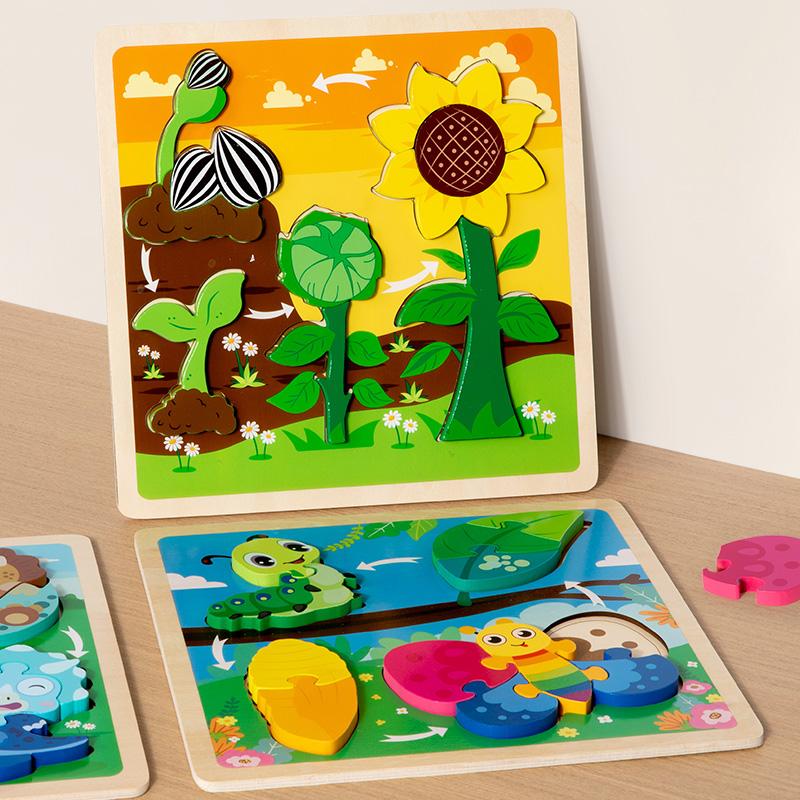 Baby Toy Wooden 3D Puzzle Toys Life Cycle Puzzle Cartoon Jigsaw For Children Baby Early Educational Intelligent Gifts for Kids