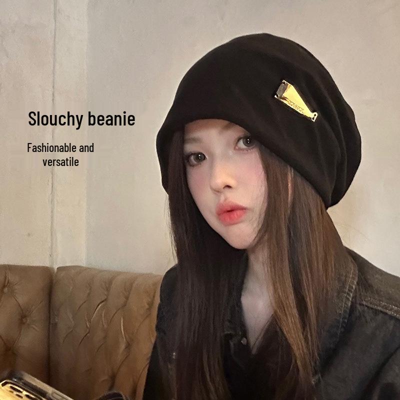 Women's Autumn/Winter Solid Color Slouchy Beanie - Versatile, Face-Covering, Casual Cold Weather Hat, Ideal for Postpartum.