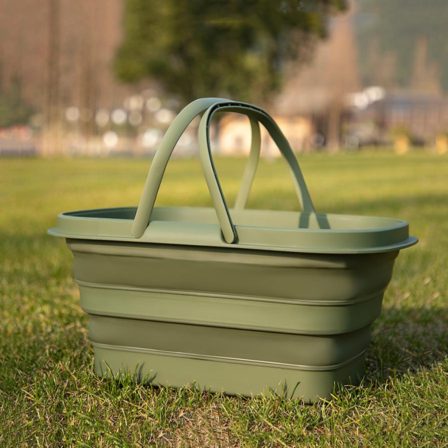 1pc Collapsible Sink & Picnic Basket - Durable PVC, Ideal for Camping, Hiking, Dishwashing & Family Gatherings, Multifunctional