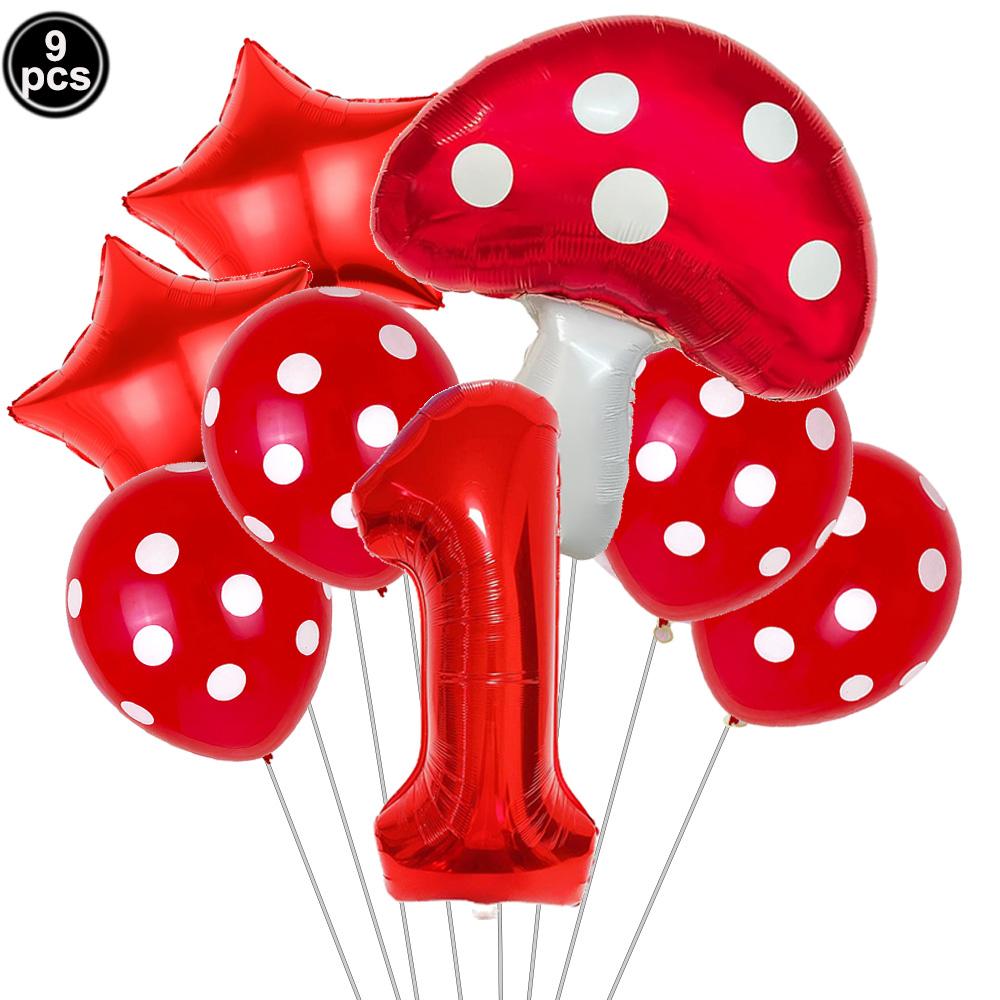 

Cute Mushroom Balloons Pink Purple Red Number Balloon Girls 1-9th Birthday Mushroom Theme Forest Party Decoration Supplies As Shown