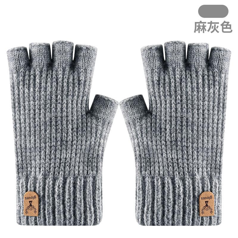 New Autumn and Winter Office Study Half-finger Gloves Warm and Cold-proof Knitted Gloves Outdoor Cycling Gloves