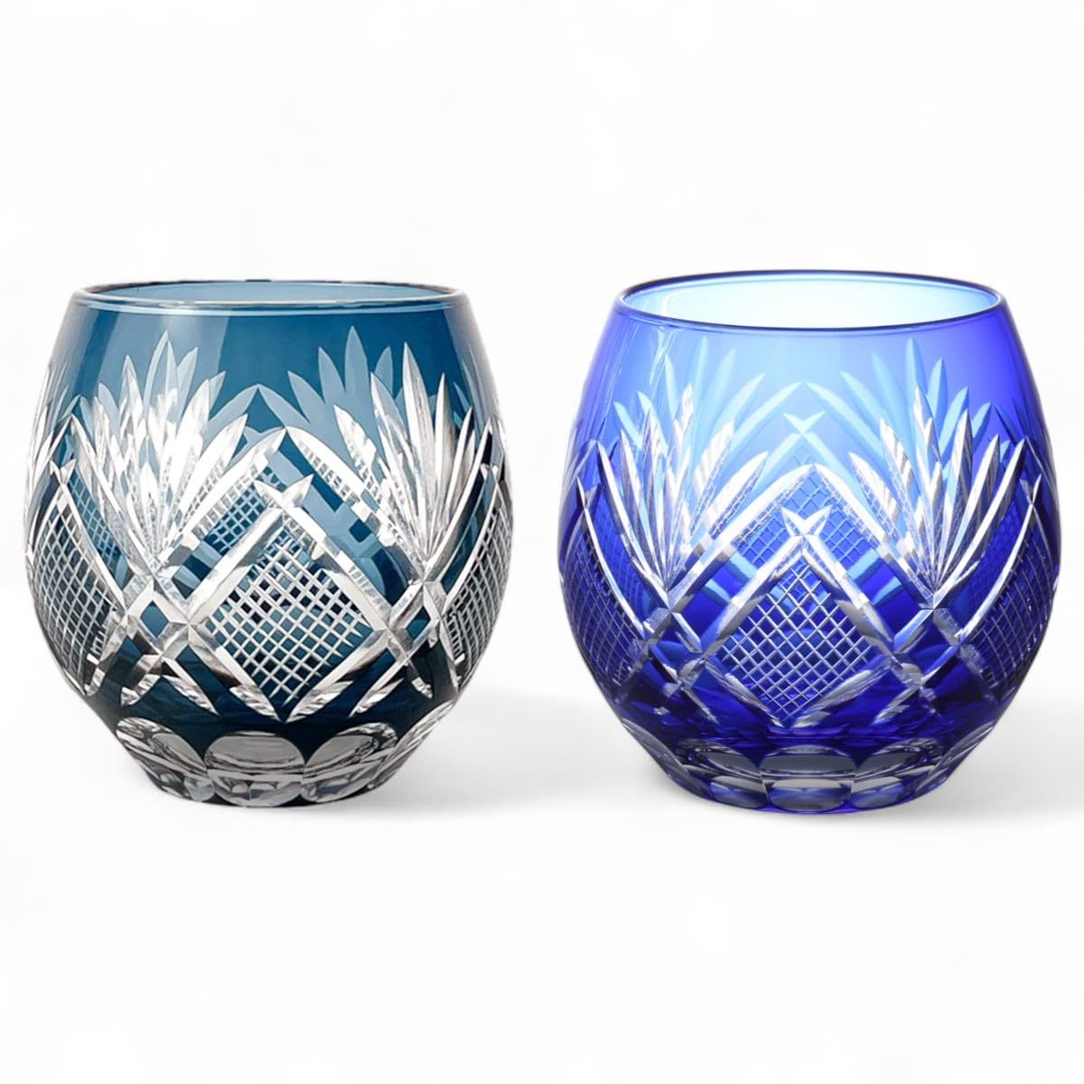 

Mizukage Kiriko Pair of Glass x Hana to Ya and Ink Blue Bisho J-kitchens Egg-Shaped Cups, 6.9 8.9cm, 350cc, (Flower Arrow) & Blue, (Current Model)