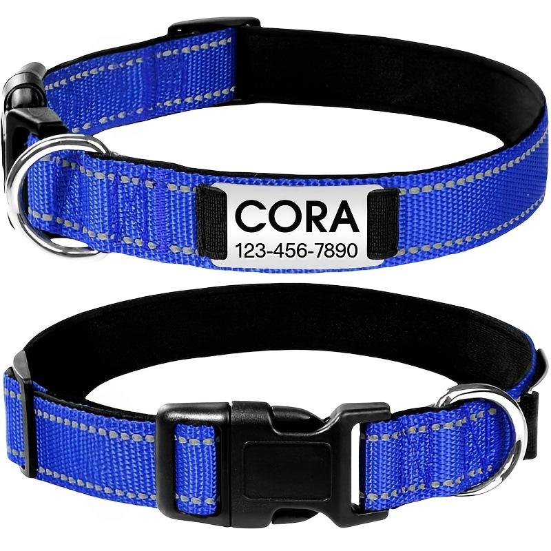 Anti-lost pet collar Night reflective strip Durable buckle Engravable name Phone nylon pet collar XS темно-синий
