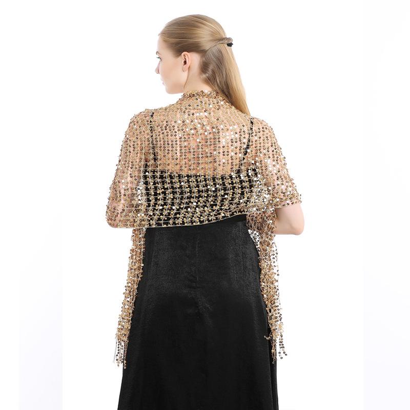 Sequin Tassel Shawl Dress: European & American Style Evening Party Cheongsam with Embroidered Shawl Scarf for Women