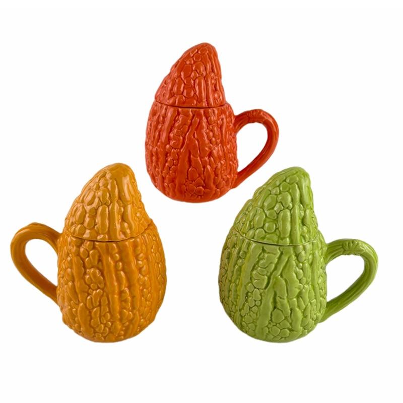 Cartoon Water Cup, Ceramic Vegetable Cup, Personalized Fruit-shaped Coffee Cup, Couple Mug, Office Bitter Melon Cup