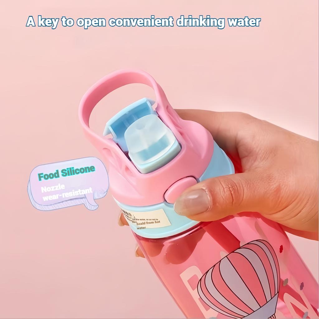 480ml Cute & Durable Cartoon Space Cup with Handeld Ring BPA-Free Portable Outdoor Water Bottle With Straws And Lids Spill Proof