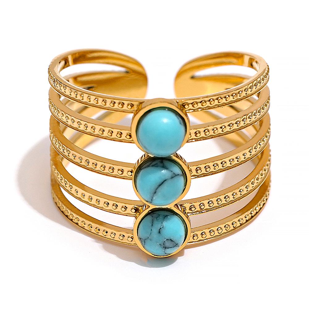 

Yhpup Natural Turquoise Stone Stainless Steel Ring Summer Bohemia Woman Jewelry Trendy Cheap Open Finger Ring Accessory Opening