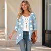 Women's Vintage Floral Print Three-Quarter Sleeve Lightweight Cardigan for Casual Daily Wear