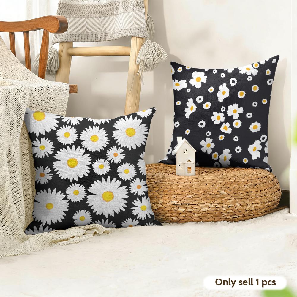 Daisy Pattern Cushion Cover Natural Linen Pillow Cover Double-Sided Print Cushion Cover For Sofa Home Decor