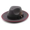 Black Hemming Feather Youth Top Hat Men And Women Large Brim British Fan Wool Gentleman'S Hat