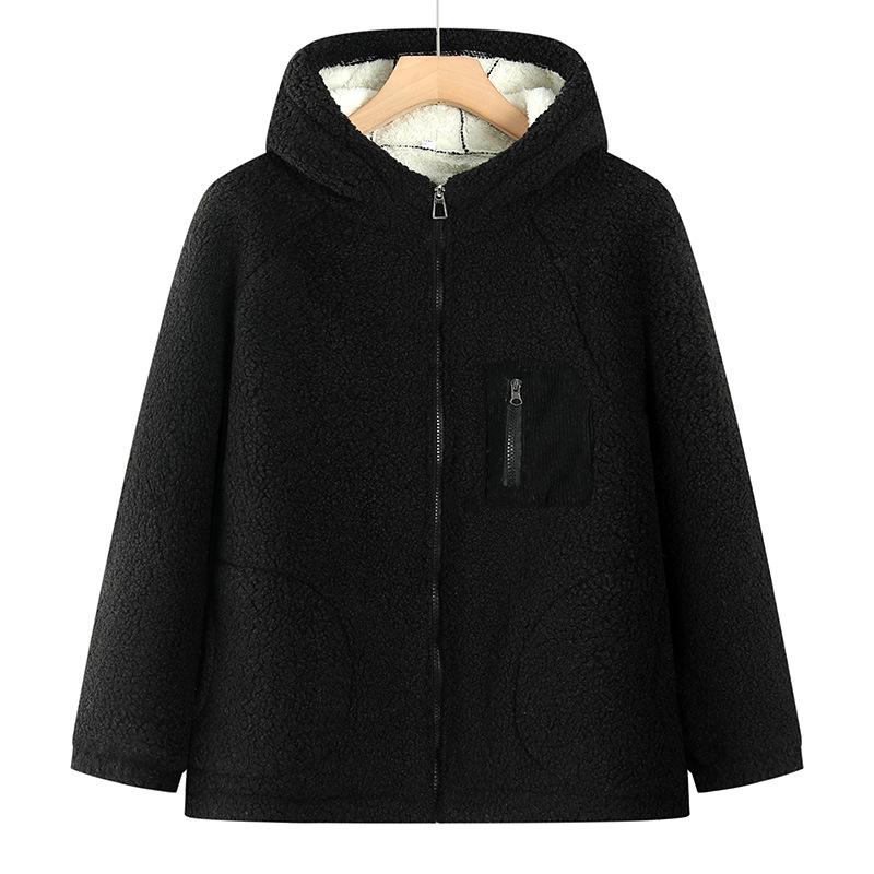 2025 Winter Stylish Versatile Hooded Lambswool Jacket – Warm, Loose-Fitting Cotton Coat