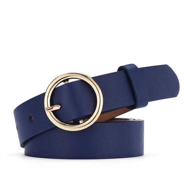 Women's High-End Leather Fashion Belt with Round Metal Buckle for Casual and Formal Wear