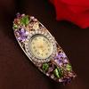 Women Flower Bangle Watch Rhinestone Round Dial Quartz Movement Classic Casual Formal Dress Wide Bangle Wristwatch Fashion Jewelry