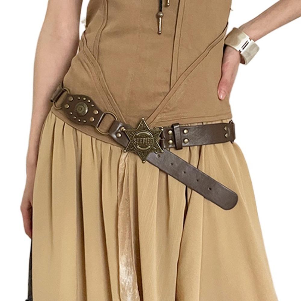 

Zinc Zinc Alloy Cowgirl Belt Y2k Star Buckle Belt Punk Cowboy Waistband Jeans Decor чорний