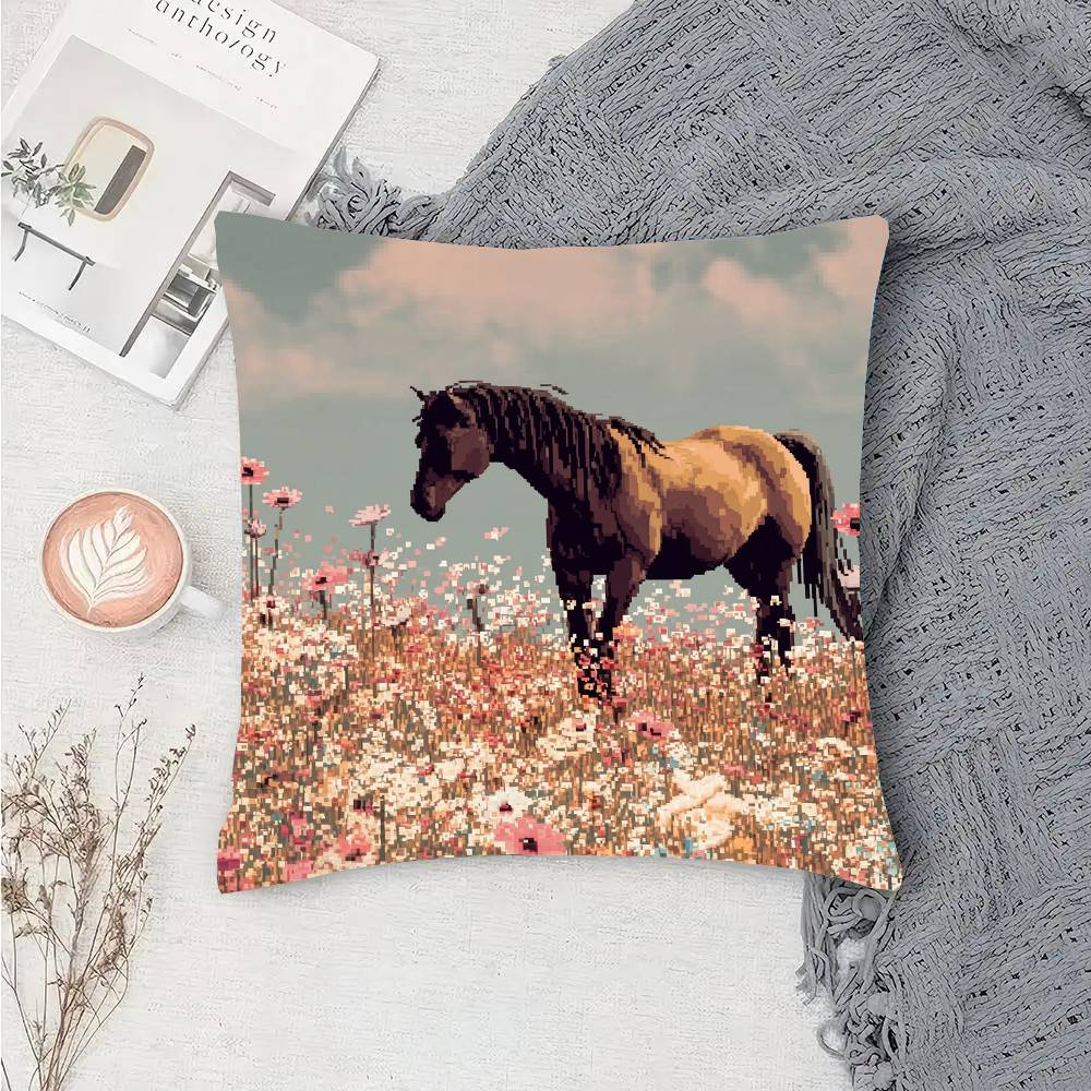 Color Horse Pillow Case Fashion Square Pillowcase Bedroom Sofa Room Ins Decoration Leisure