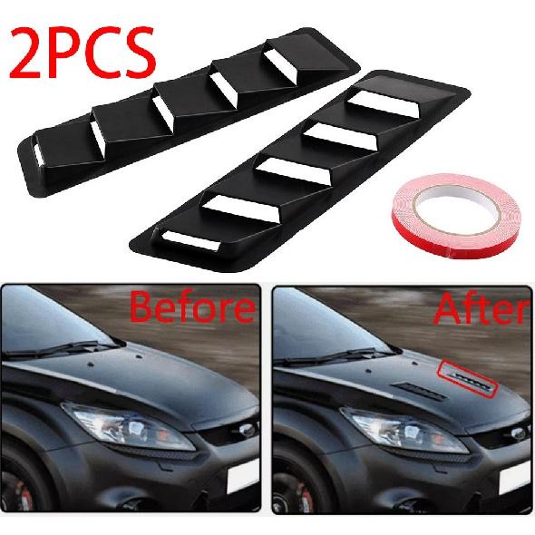 2Pcs Universal Car Hood Vent Scoop Louver Scoop Air Cooling Panel Trim Set Black