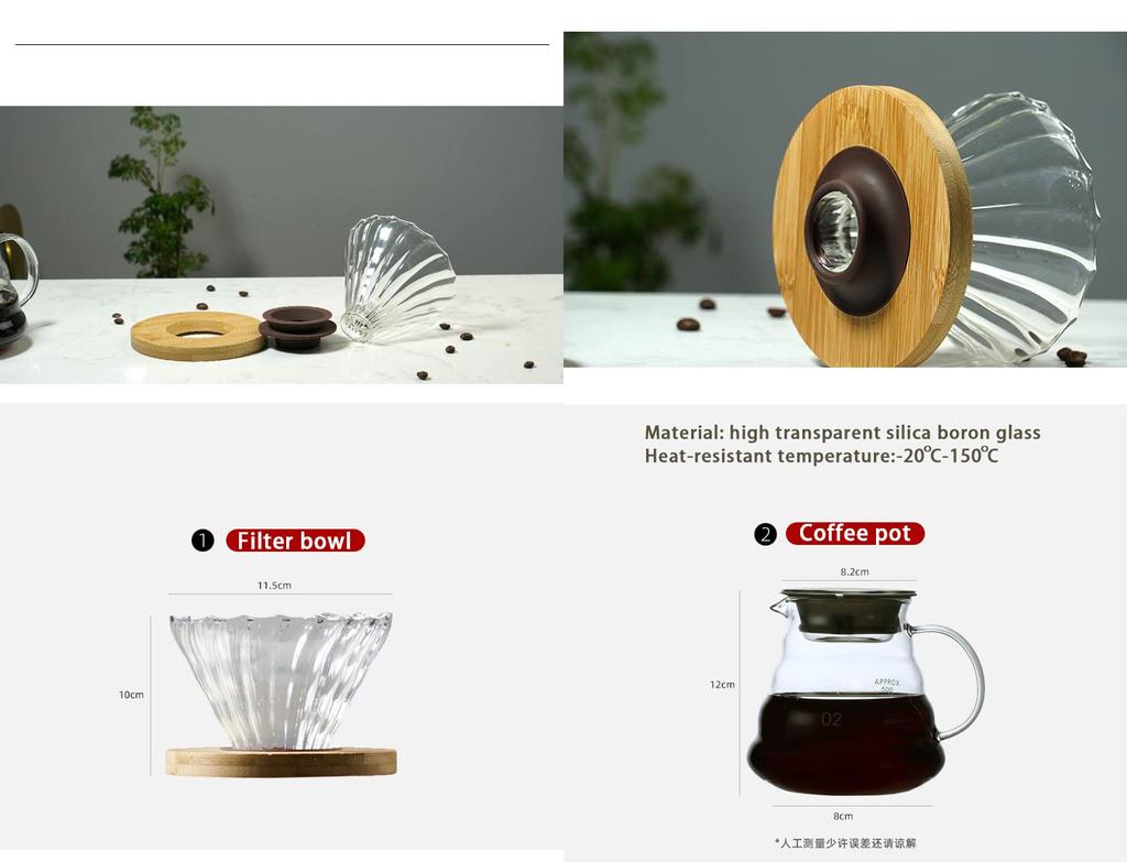 Gugrida 600ml Coffee Server, Drip Coffee Server, Hand Drip Coffee Server, Heat and Cold Resistant, High Boron Silica Glass Material (Transparent)