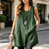 Women Tops Sleeveless Round Neck Front Slit Design T-Shirt Pure Color Loose Fit Summer Casual Camisole Vacation Office Date Wear