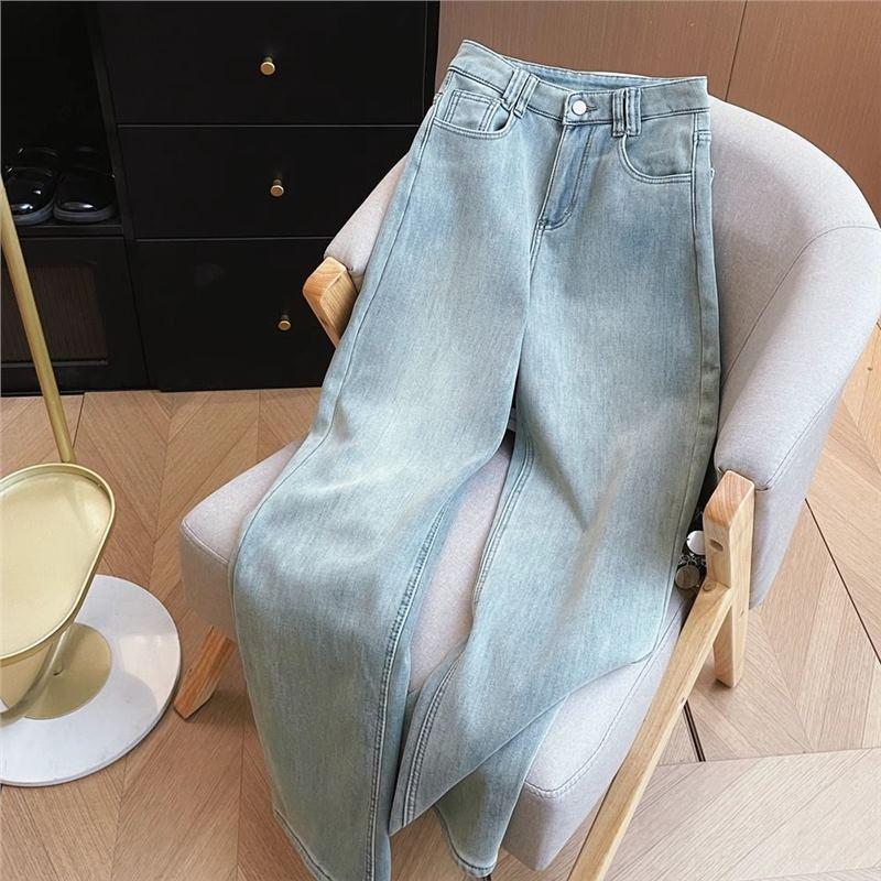 Women's Light Blue High Waist Plus Velvet Wide Leg Jeans, Winter 2025, Loose Fit, Thickened Slimming, Plus Size, Straight Leg.