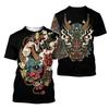 Japanese Harajuku Printing T Shirt For Men Fashion Samurai Mask Graphic T Shirts Summer Leisure O-neck Pullover Oversized Tops
