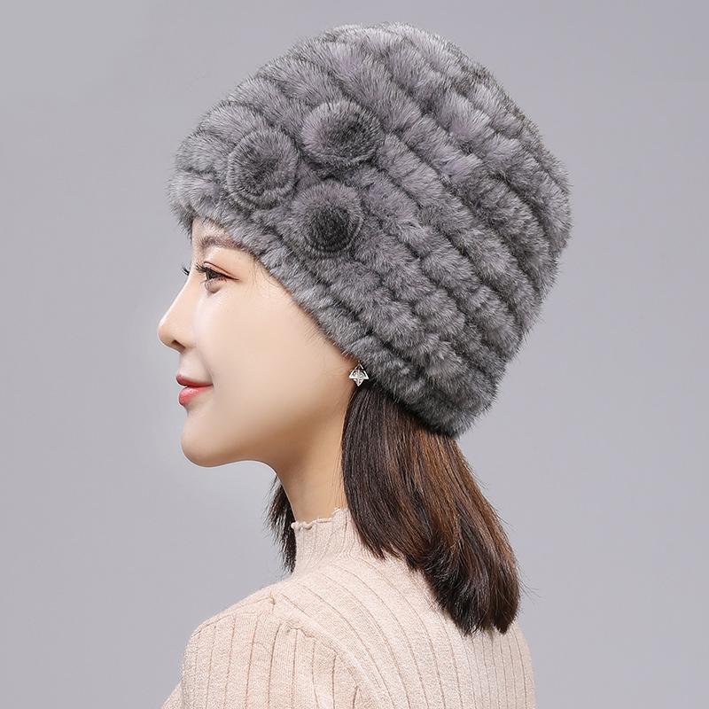 Russian Winter Women Real Mink Fur Hat Outdoor Keep Warm 100% Real Mink Fur Hats Lady Knitted Natural Mink Fur Cap