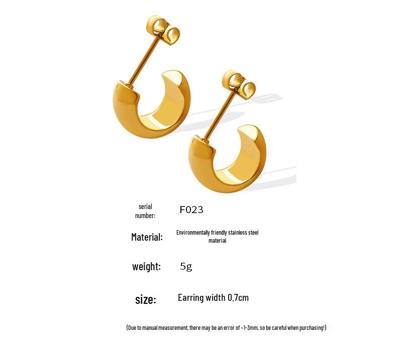 European C-Shaped Semi-Circular Earrings, 18K Gold-Plated Stainless Steel, Personalized Design for Women