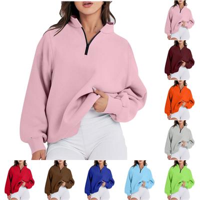 Women's Casual Fashion Long Sleeve Solid Color Zip Sweatshirt Top