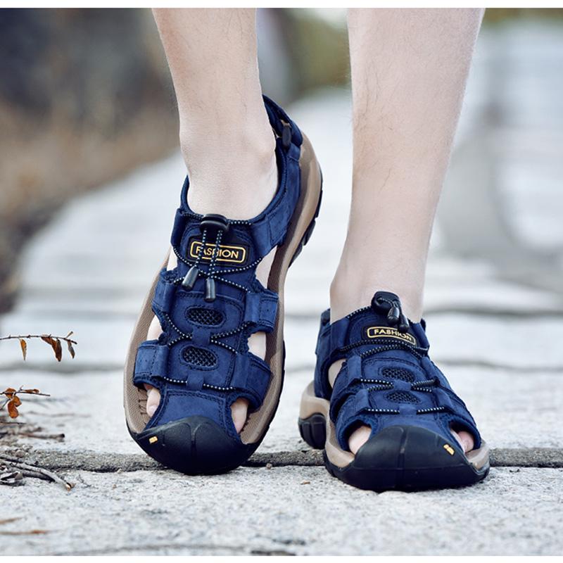 Sandali da uomo in vera pelle di vacchetta impermeabili, ciabatte da spiaggia estive di qualità, scarpe da ginnastica casual, scarpe da spiaggia all'aperto, taglia grande 38-48