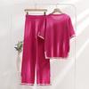 Ice Silk Knitted Suit Women's Suit Spring and Summer Two-piece Set Short-sleeved Splicing Casual and Thin Fashion