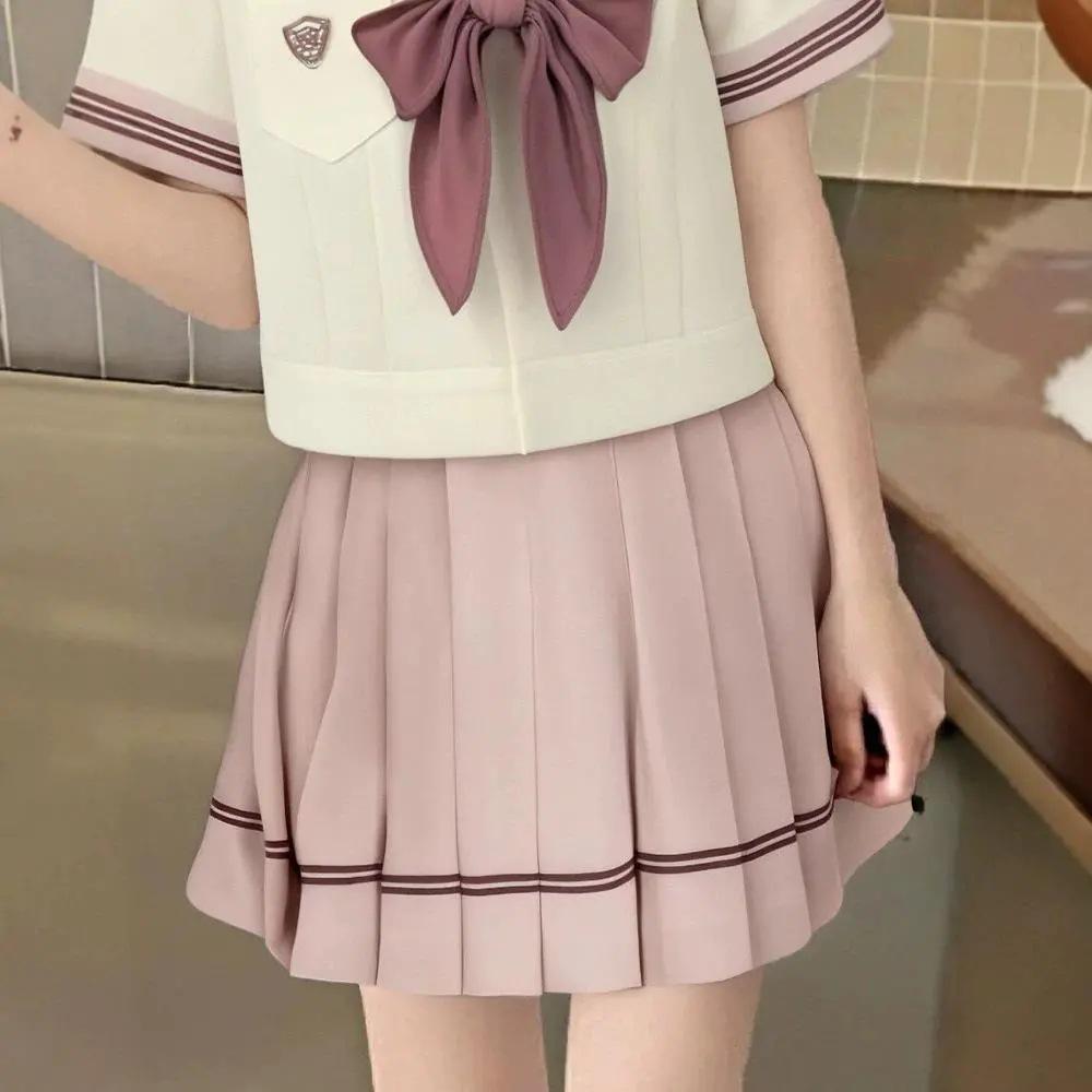 Girls' Summer Sailor Suit: Cute Navy Collar & Pleated Skirt Two-Piece JK Uniform