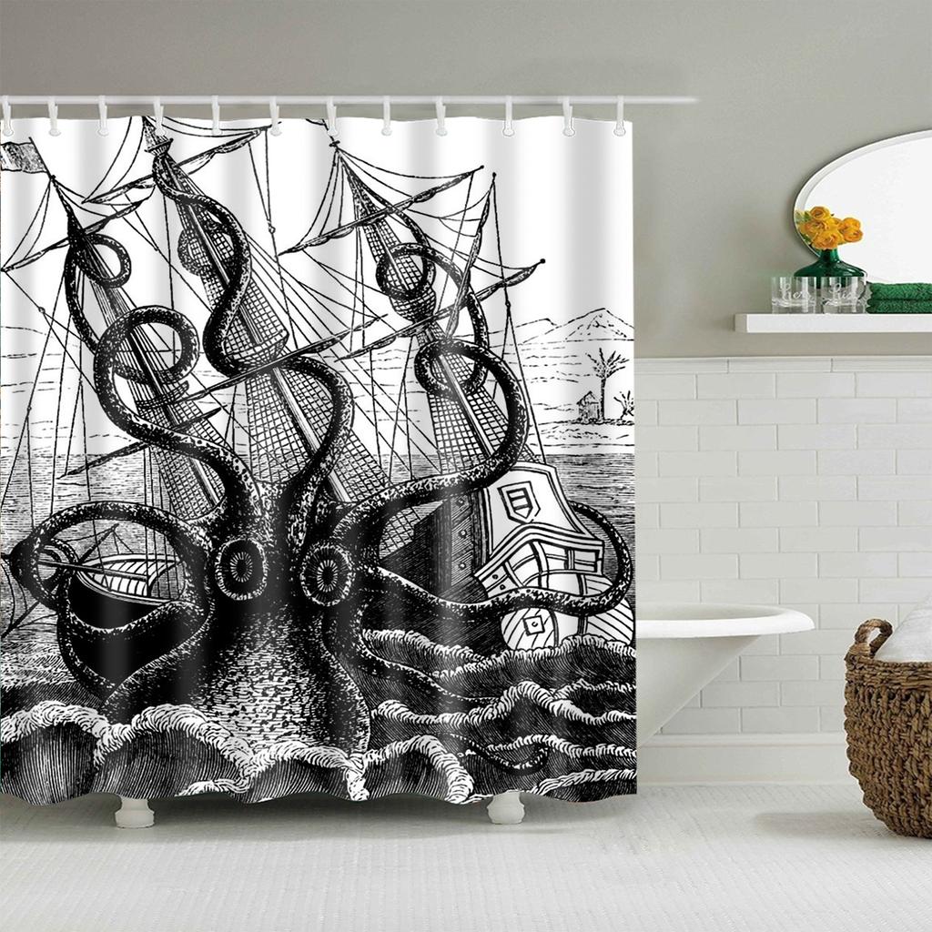 Animals Octopus Wolf Lion Seahorse Turtle Shower Curtains Bathroom Curtain Frabic Waterproof Polyester Bathroom Curtain Hooks