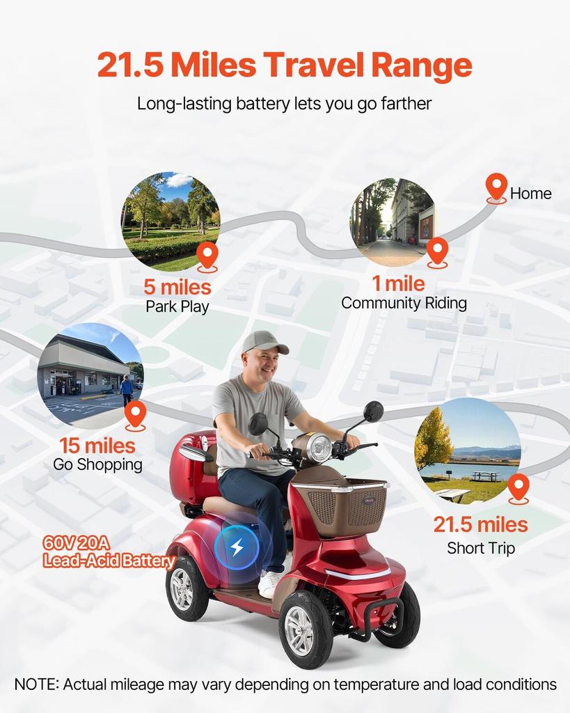 Heavy Duty 4-Wheel Mobility Scooters for Seniors & Adults, 500lbs Capacity, 35 KM 3-Speed Long Range, 1000W All Terrain Electric Recreational Scooter