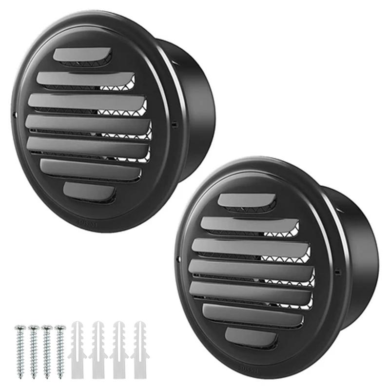 2pcs 70/100/150mm Round Stainless Steel Vent Grille Exterior Wall Duct Ventilation Cover Built-in Mesh Screen Kitchen Bathroom