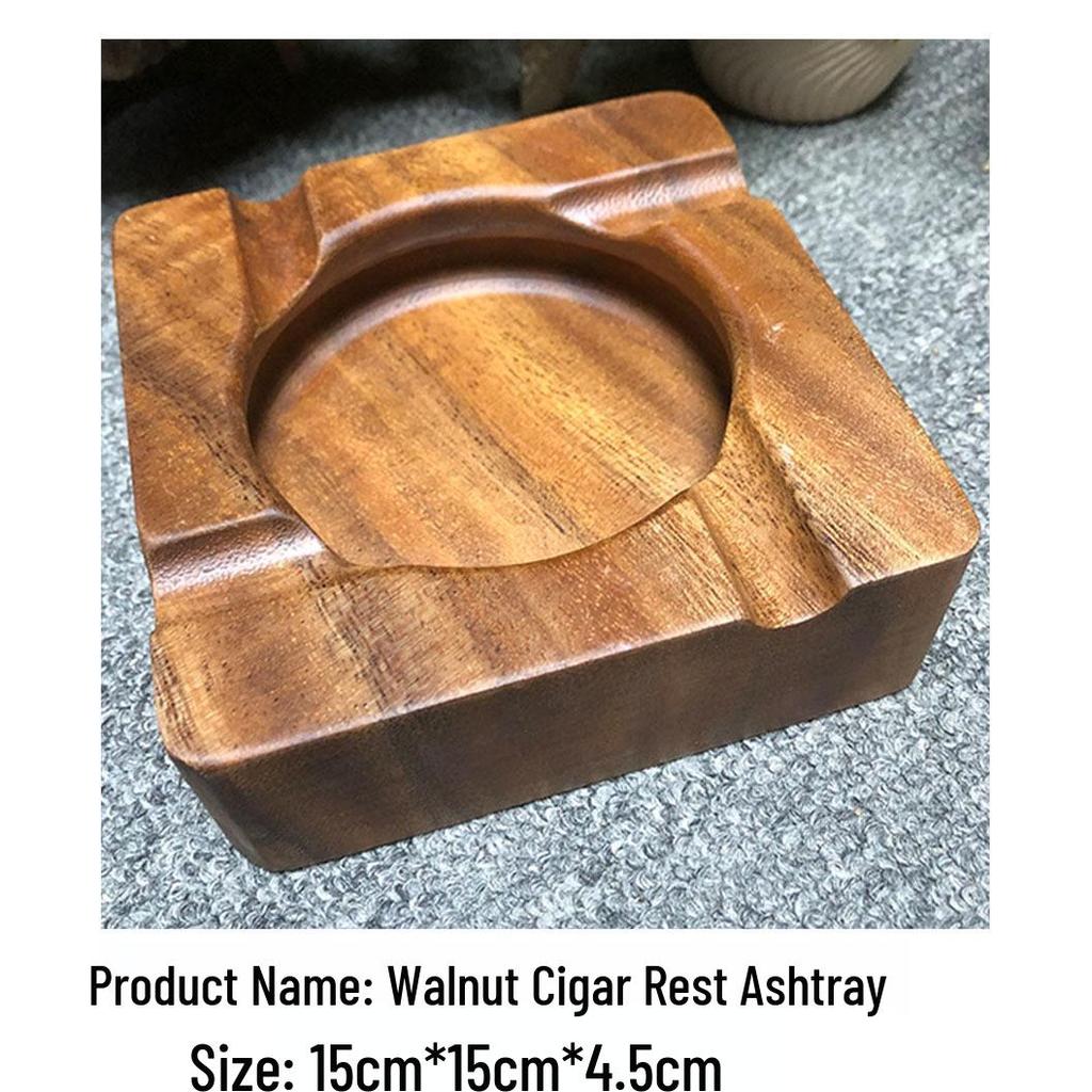 Walnut Grove Solid Wood Ashtray - High-End Chinese Style Decorative Piece for the Living Room