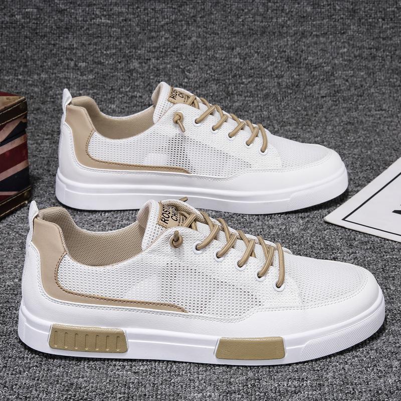 Men's Shoes Breathable Spring and Autumn Casual Mesh Shoes Large Size One Pedal Lazy Shoes Korean Version Color Matching Trend White Shoes