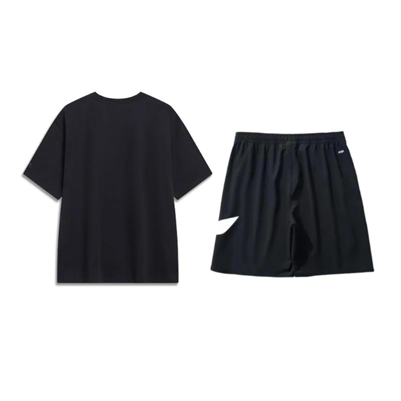 Li-Ning Letter Print Round Neck Pullover Short Sleeve T-Shirt Fashion Cool Breathable Comfortable Shorts Casual Sports Suit AHSU707-1+YKSV197-2