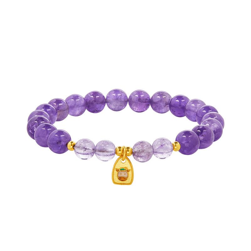 S925 Sterling Silver Zodiac Ox Amethyst Beaded Bracelet for Women