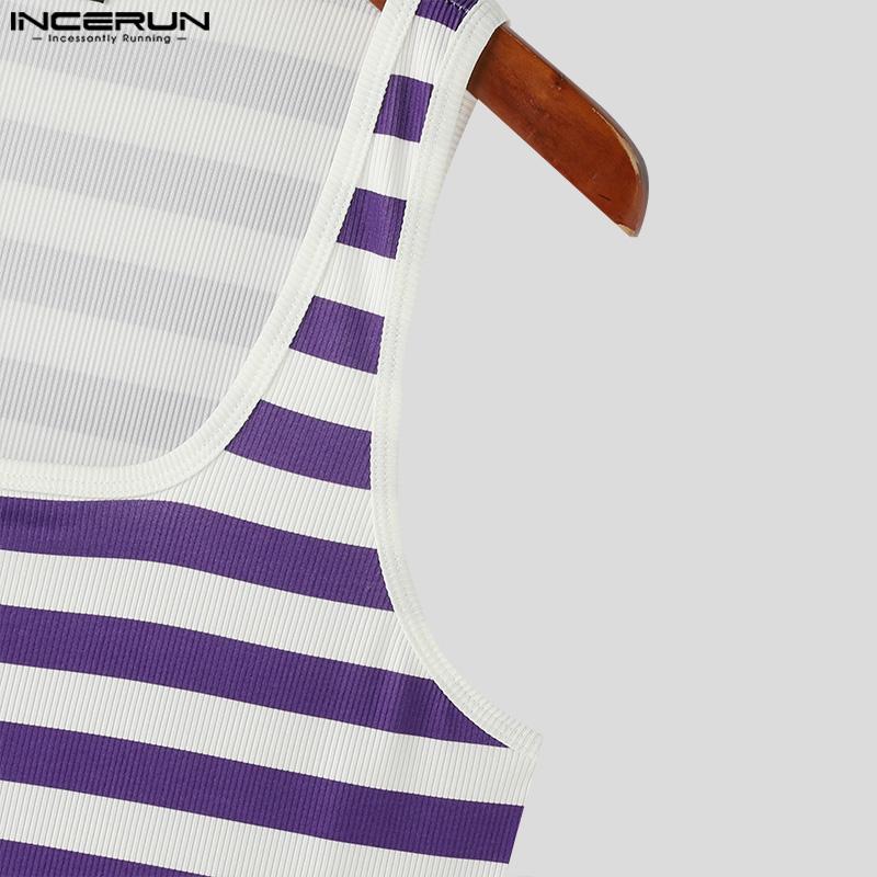 INCERUN Men Sleeveless Striped Vest Casual Sport Tank Tops Undershirts