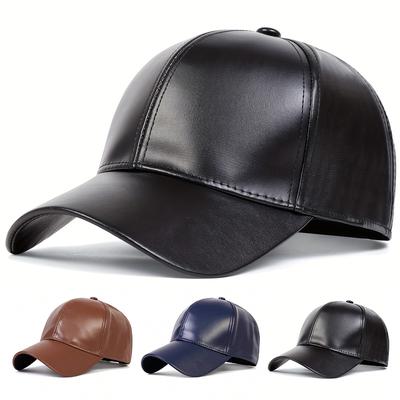 Mode für Männer PU Leder Baseball Cap Herbst Winter Warm Einfarbig Caps Hip Hop Snapback Hut Outdoor Sport Casual Hüte Papa Hut
