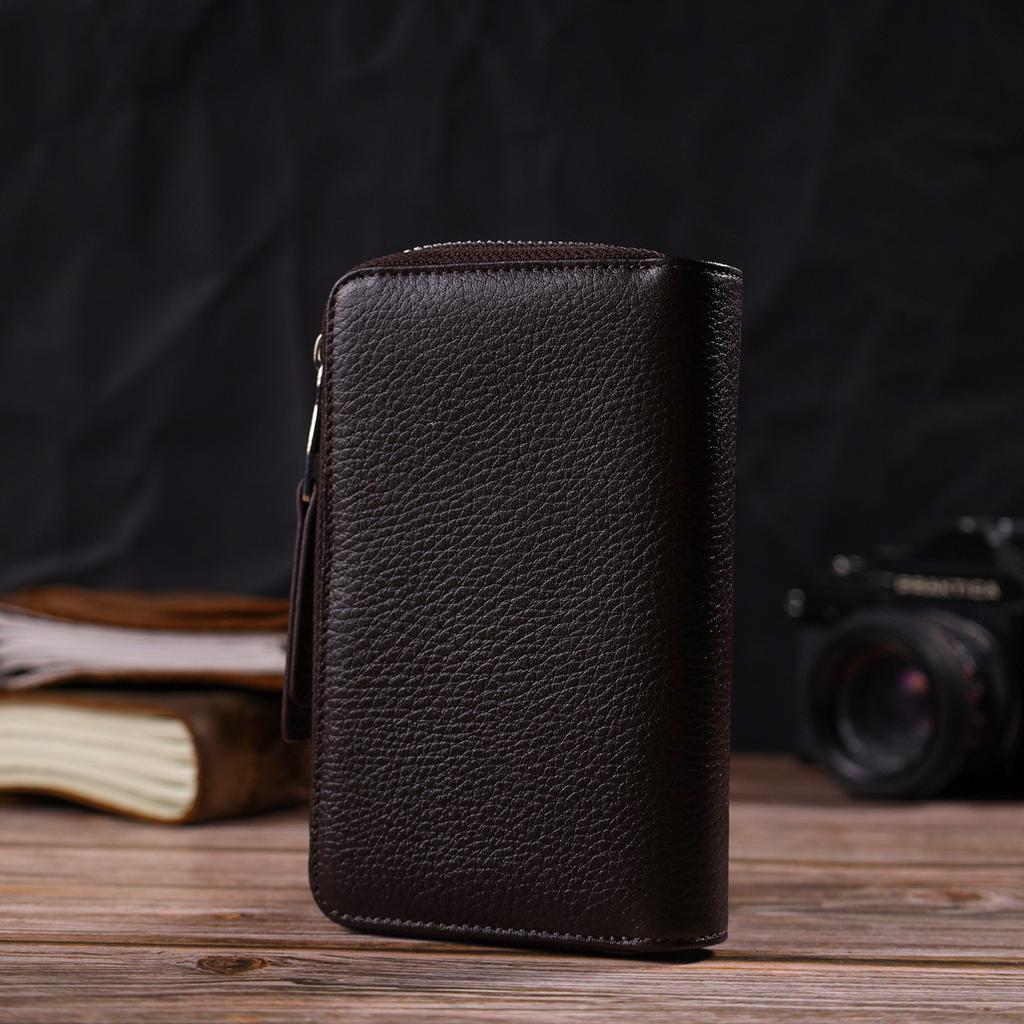 Practical Medium-sized Women's Purse Made of Genuine Grained Leather CANPELLINI 21910 Brown