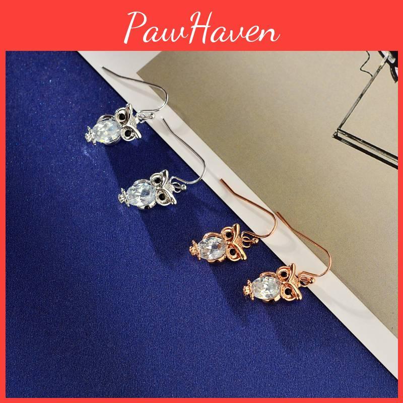 Elegant Rose Gold And Zirconia Owl Stud Earrings For Women Fashionable Animal Style