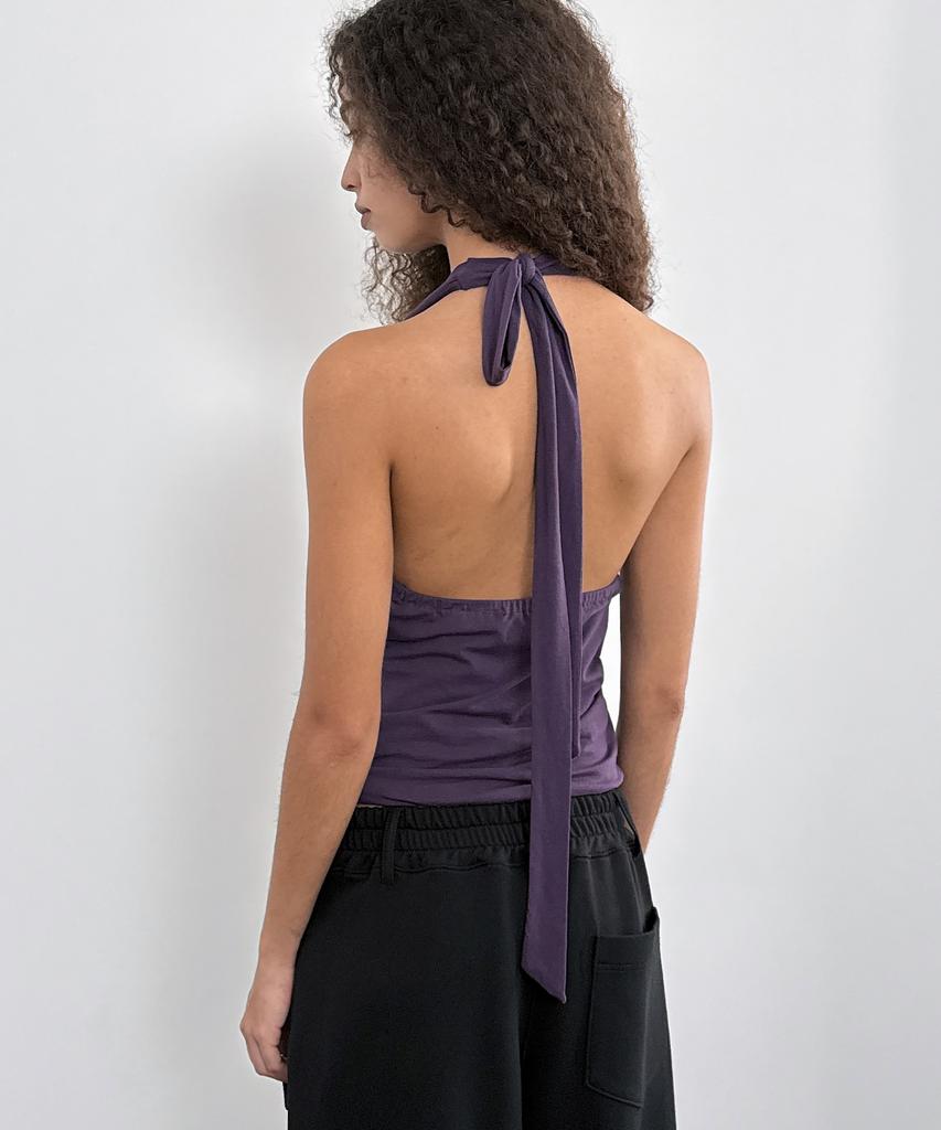 Saendeulig Draped Halter Sleeveless_Purple