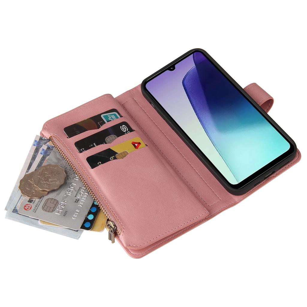 For Xiaomi Poco C75 4G/Redmi 14R 5G/14C 4G Zipper Wallet Case with 15 Card Slots and Strap Leather Phone Cover
