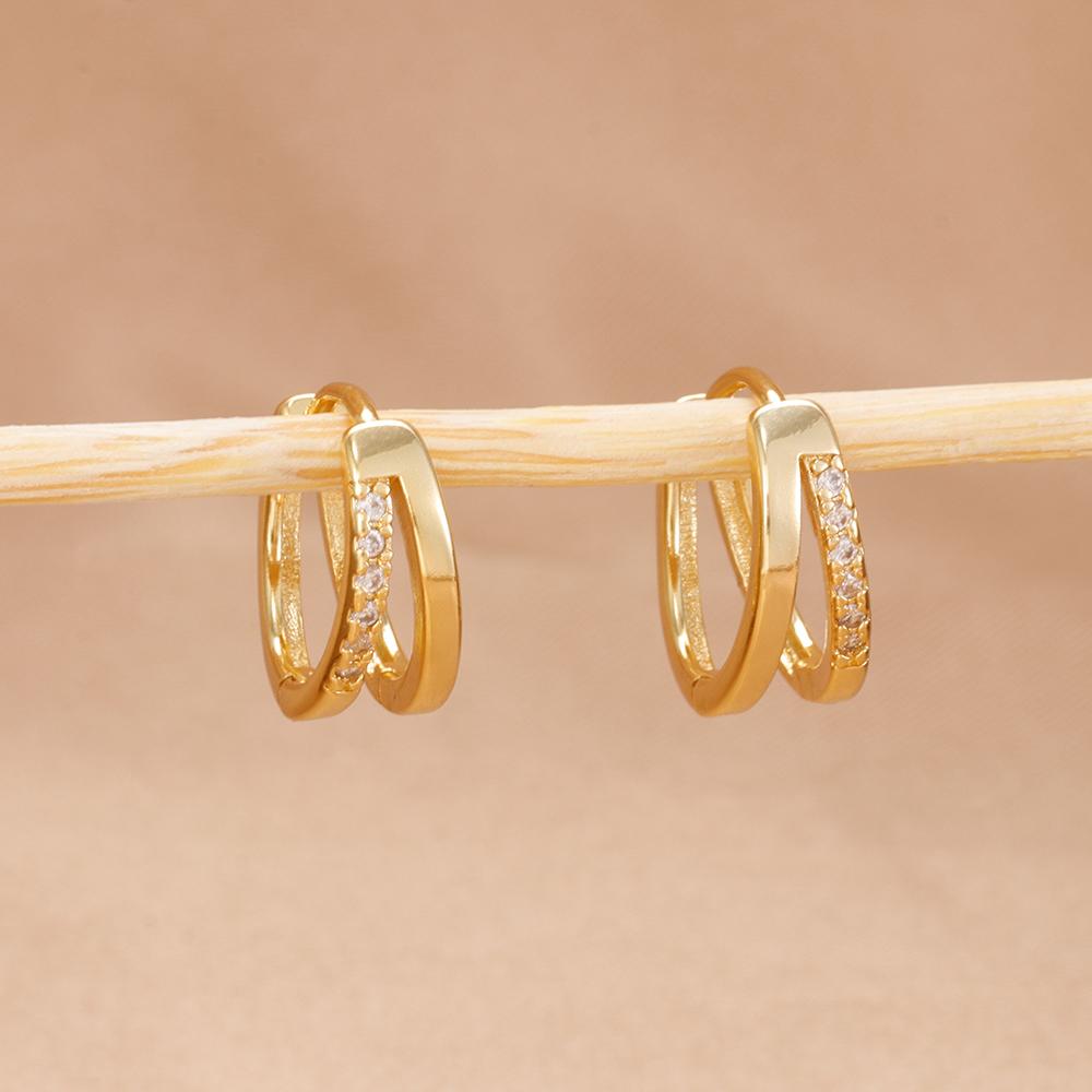 Europe Double Layered Zircon Hoop Earrings For Women Stainless Steel Personality Punk Piercing Earring Wedding Jewelry Gifts