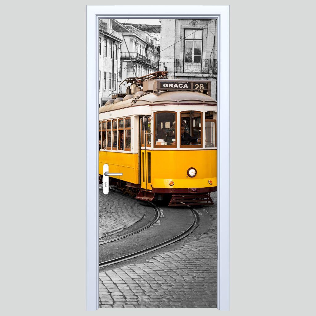 Yellow Tram Fabric Door Sticker 339PD