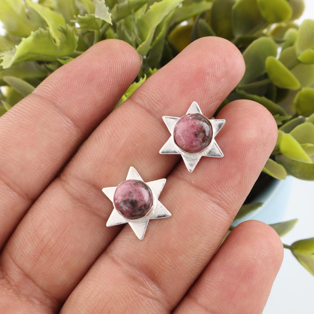 Black Rhodonite Gemstone Jewelry, 925 Solid Sterling Silver Earrings Handmade Gorgeous Silver Chain Earrings For Wedding Gift